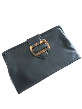 Jane Shilton Black Leather Clutch Wallet Tortoiseshell Buckle